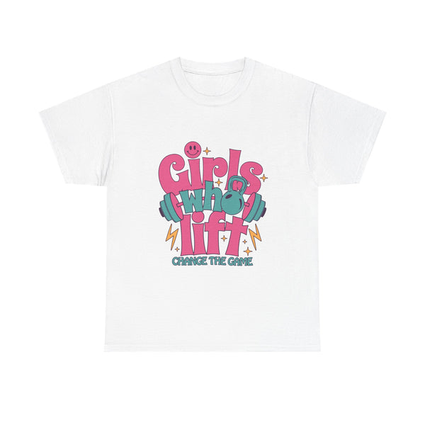 Girls Who Lift Heavy Cotton Tee - Empowering Fitness Shirt