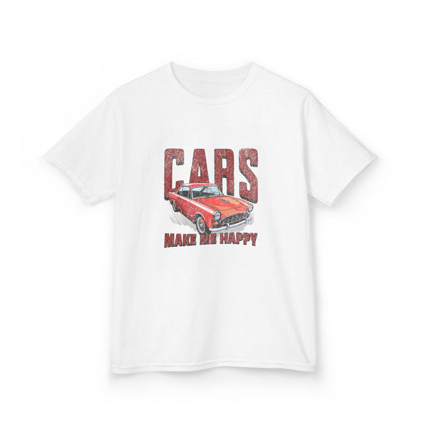 Cars Make Me Happy Kids Tee - Fun Heavy Cotton Shirt for Young Car Enthusiasts