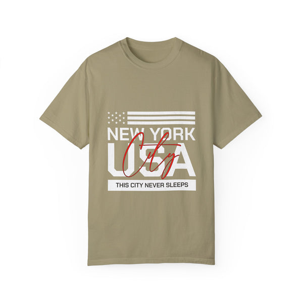 New York City Unisex Garment-Dyed T-Shirt - This City Never Sleeps