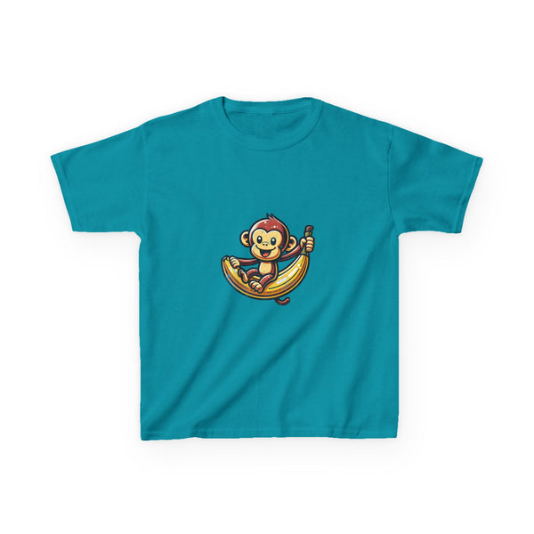 Playful Monkey on Banana Kids Heavy Cotton Tee